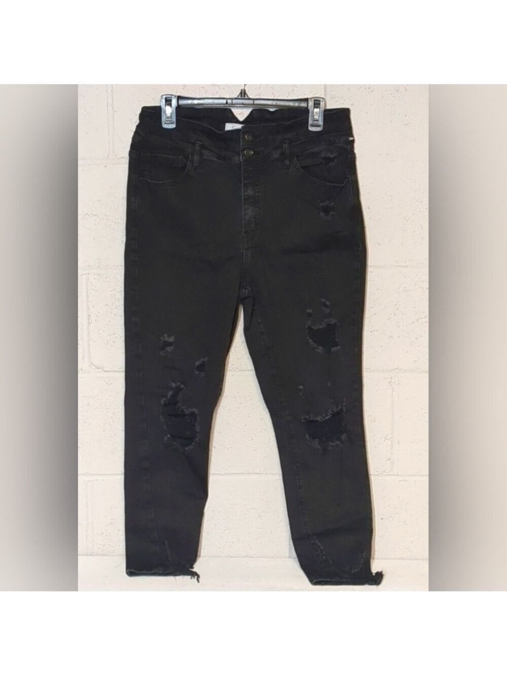 KanCan Kurvy Ultra High Rise Ankle Skinny Distressed Jeans Black Rinse Size 31